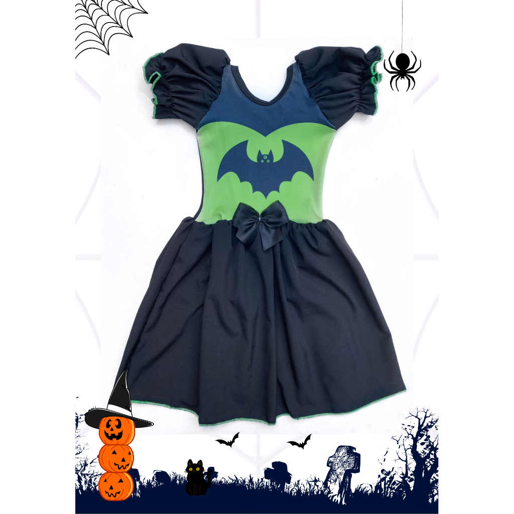 Fantasia Infantil De Halloween Bruxa Com Morcegos Meninas