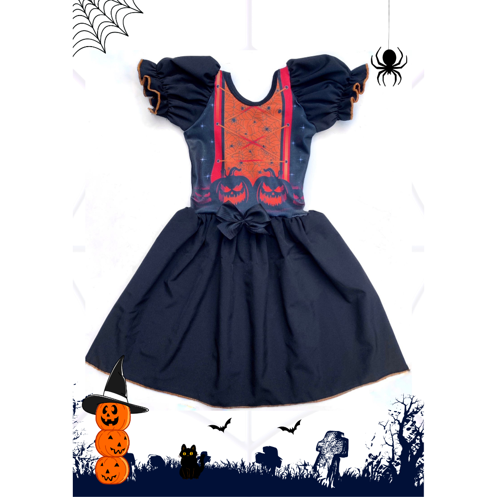 Vestido Fantasia Infantil Aniversário Tematico Bruxa Halloween