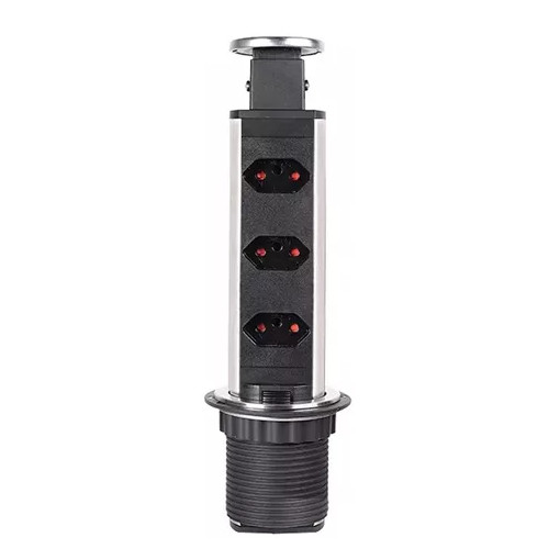 Torre De Tomada Retratil Multiplug Embutir Mesa Granito Inox
