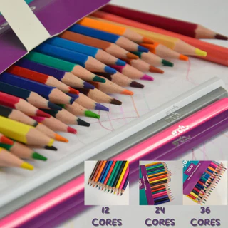 Lapis de Cor Escolar Colorir Sextavado12, 24 e 36 cores Resistente
