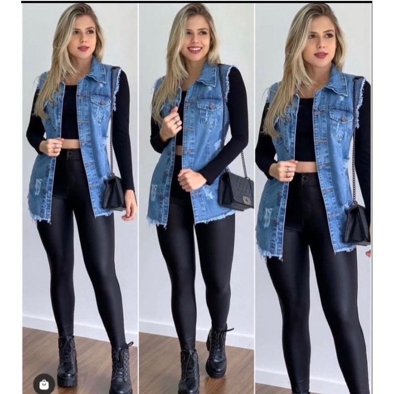 Roupa preta best sale com colete jeans