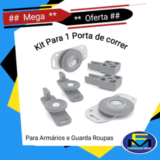 Kit Para Porta de Correr Roldana Rodizio paraGuarda Roupa e Armários Simples