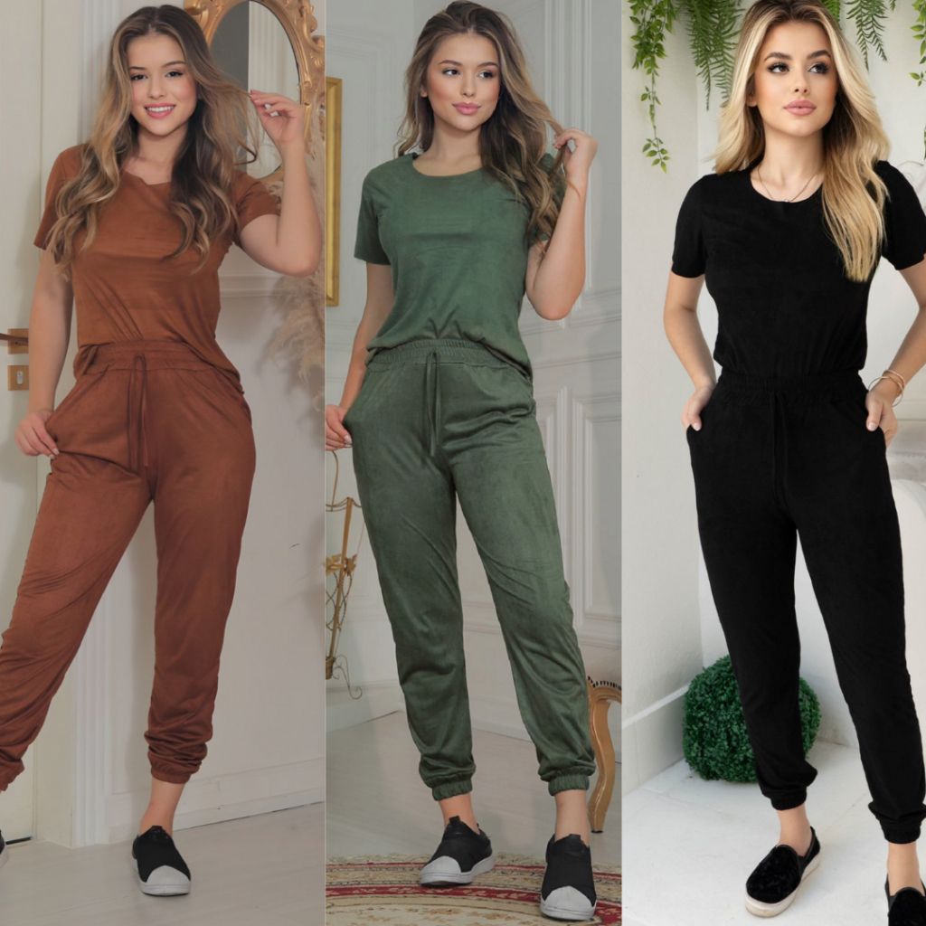 Conjunto em Suede Feminino Calça e Blusa Macio e Confortável