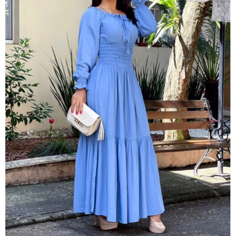 Vestido Manga Longa Ciganinha P ao GG | Shopee Brasil