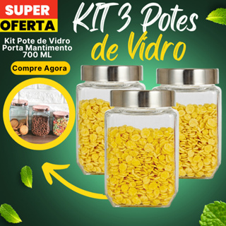 Kit 3 Potes De Vidro Com Tampa De Rosca 700ml Pote Porta Alimentos