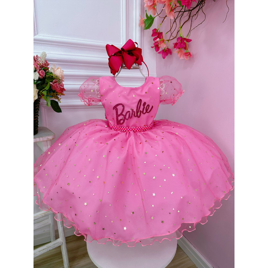 Vestido Infantil Barbie Rosa - Aura Baby- roupas para bebês