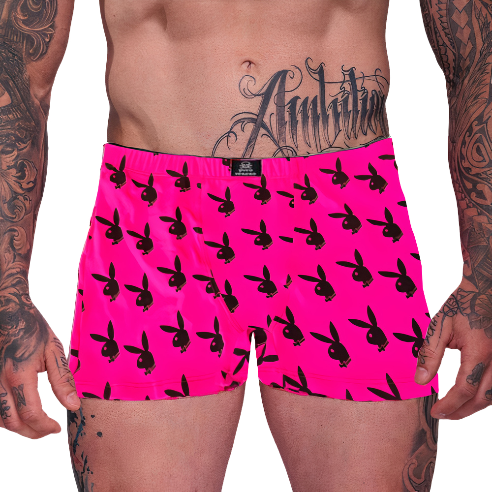 Cueca Boxer Adulto Microfibra de Poliamida Estampada Puro Veneno - Rosa  Fluor Playboy Preto