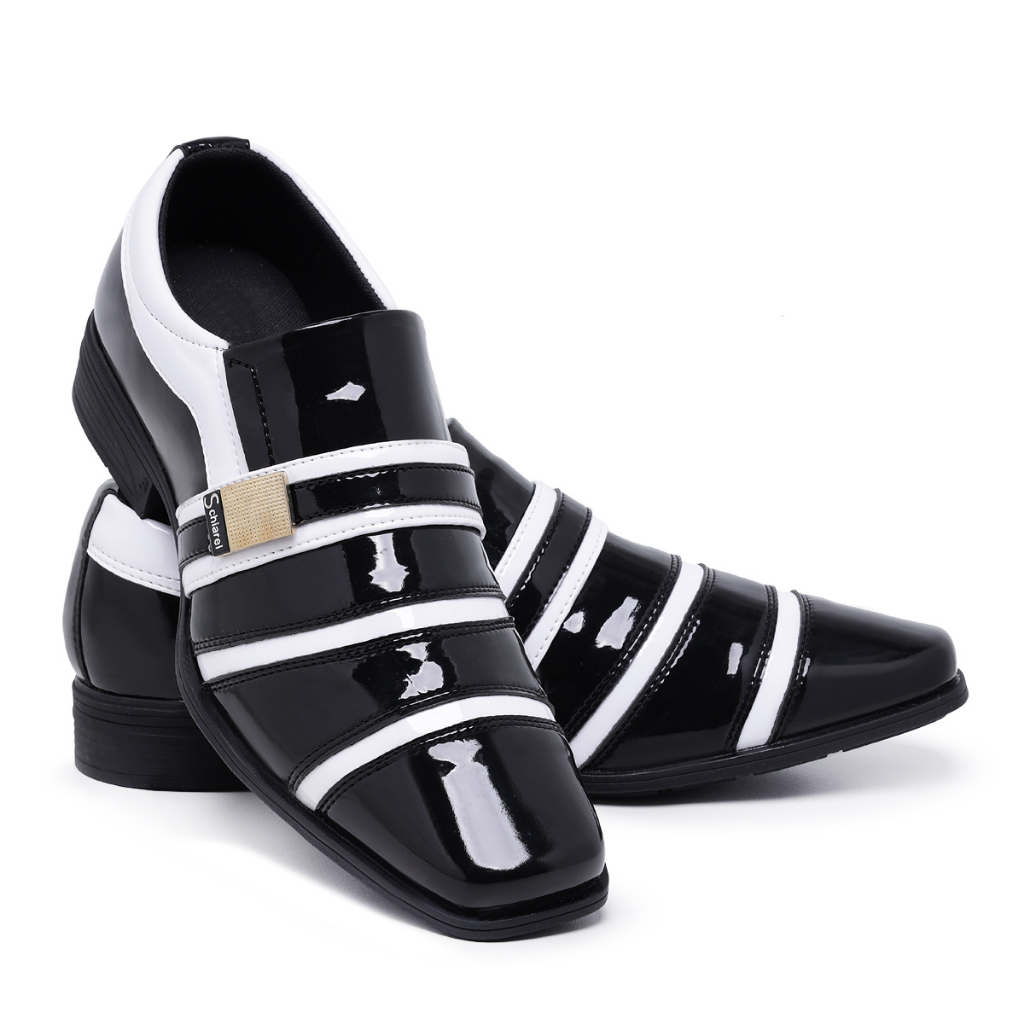 Sapato Social Masculino Italiano 853 Preto Branco Conforto Casual
