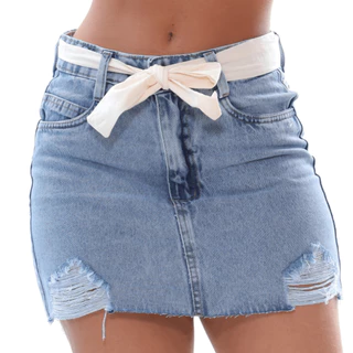 Mini Saia Jeans Casual Feminina Com Laço Promoção Verão Feminino