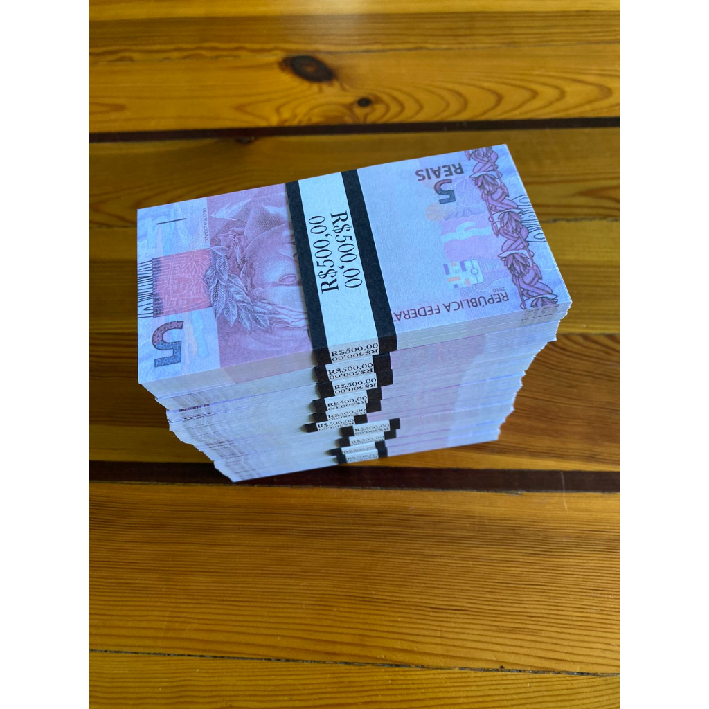 Nota 5 reais Tamanho Real contem 100 unidades Nota Fake | Shopee Brasil