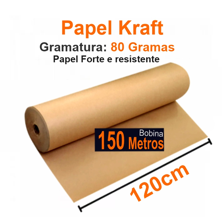 Papel Kraft 40cm De Largura x 100 Metros Gramatura 80 Monolúcido