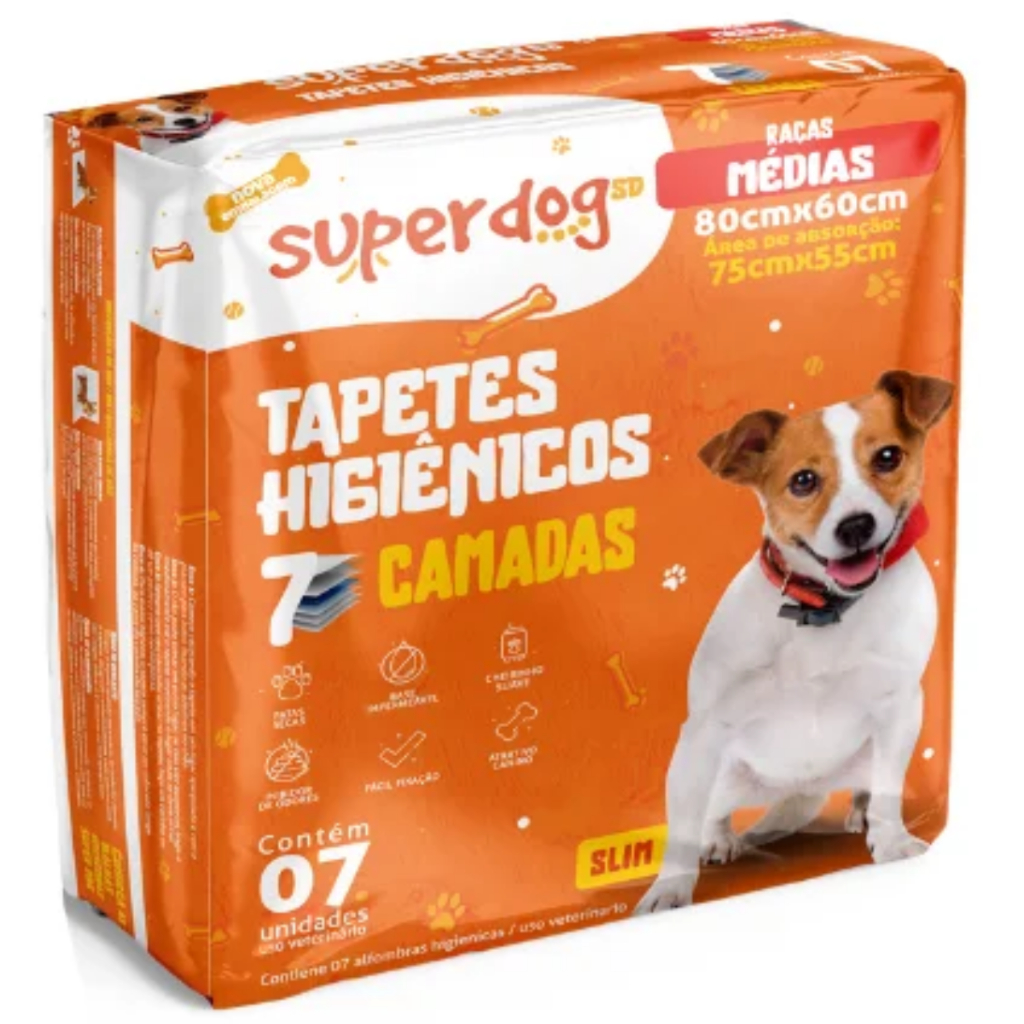 Tapete Higiênico Para Cães Super Dog 80x60cm C/ 7 Unidade