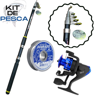 Kit de Pesca Molinete 2 Rolamentos Vara 2,40m 10lbs Linha Monofilamento