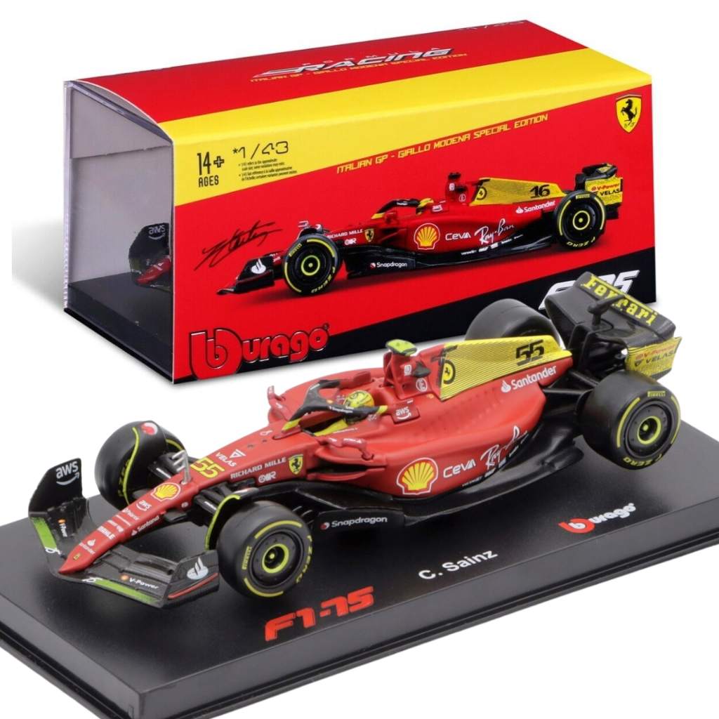 Miniatura Oficial F1 Ferrari F1-75 2022 #55 Sainz 1:43 12cm