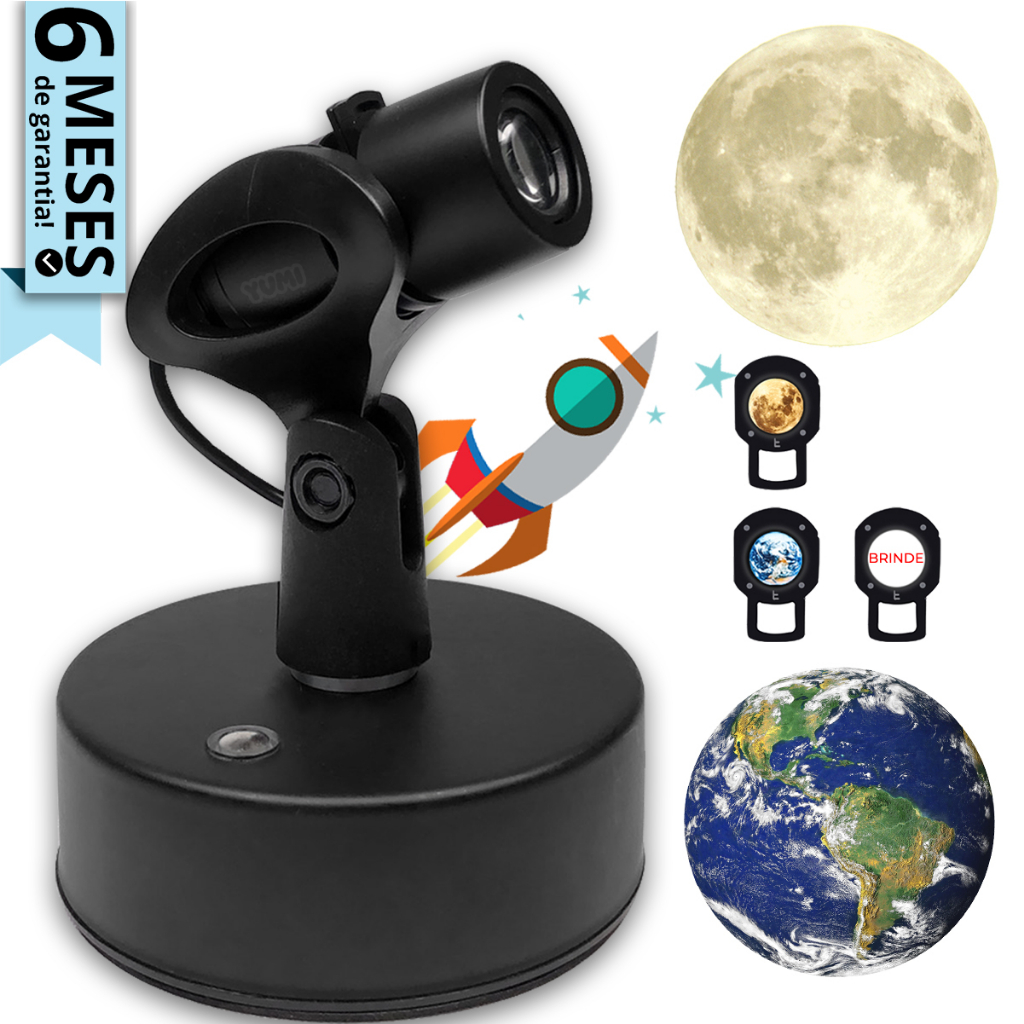 Luminária Projetor de Lua Cheia 3d E Planeta Terra Full Hd Yumi Led USB Premium