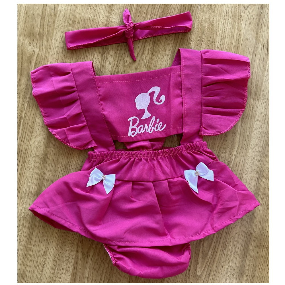 Romper Barbie Lantejoula Body Salopete Fantasia Vestido Saia Jardineira  Roupa Infantil Bebê Pink Rosa