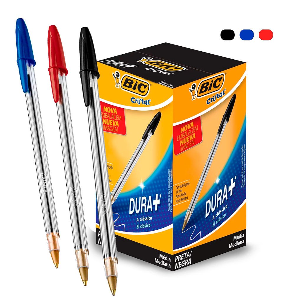 Kit Canetas Esferogr Fica Bic Azul Preta Vermelha Ponta M Dia