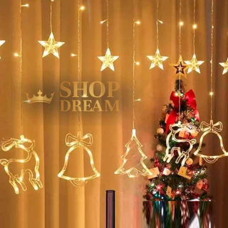 Cascata de Símbolos Natalinos com 8 Funções 120 LEDs Branco Quente 220v 2,5 Metros