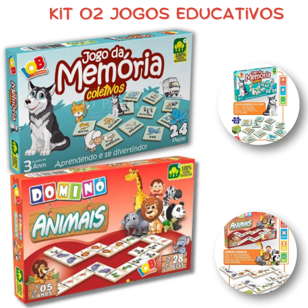 Kit Jogo Educativo Infantil Jogo da Memória e Dominó Aprendizado ...
