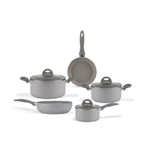 Jogo de Panelas com Fundo de Indução Brinox Mineral Resist 5 Peças Cinza Claro