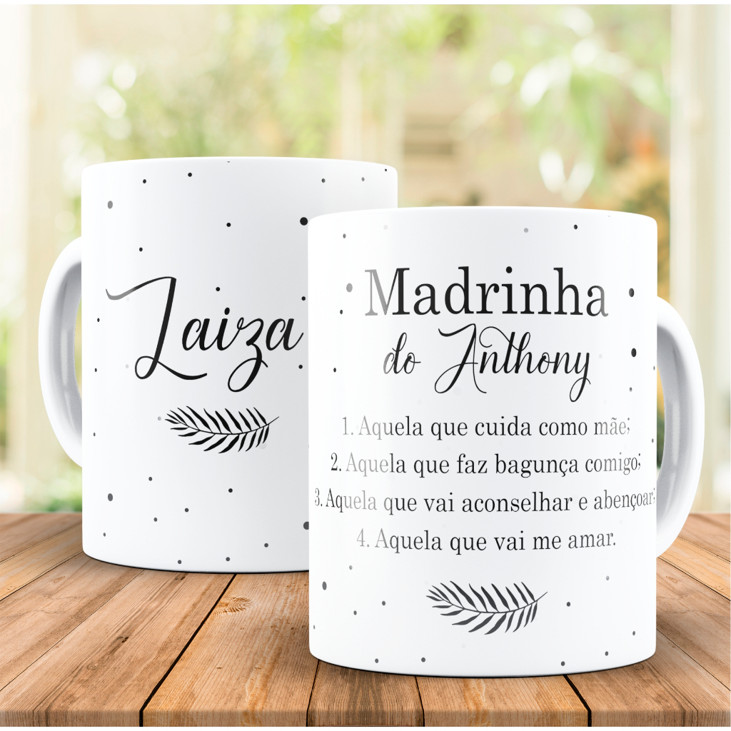 Caneca personalizada madrinha padrinho com nome e frase dinda dindo de ...