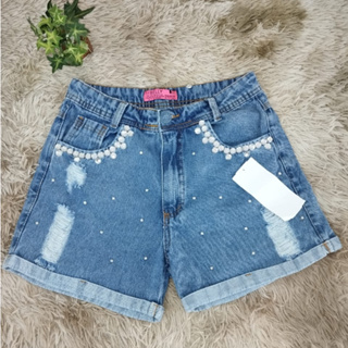 Short jeans bordado sales com perola