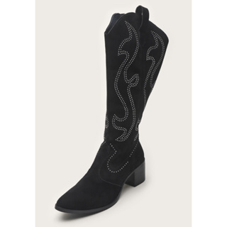 Bota Feminina Western Cano Longo Preto Brilho Dhaffy