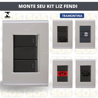 Conjunto tomadas com interruptores Fendi com módulos grafite Liz Tramontina.