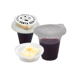 Kit Cálice Santa Ceia PERSONALIZADO Pronto com Suco de Uva integral e Pão Ázimo 144 Unidades