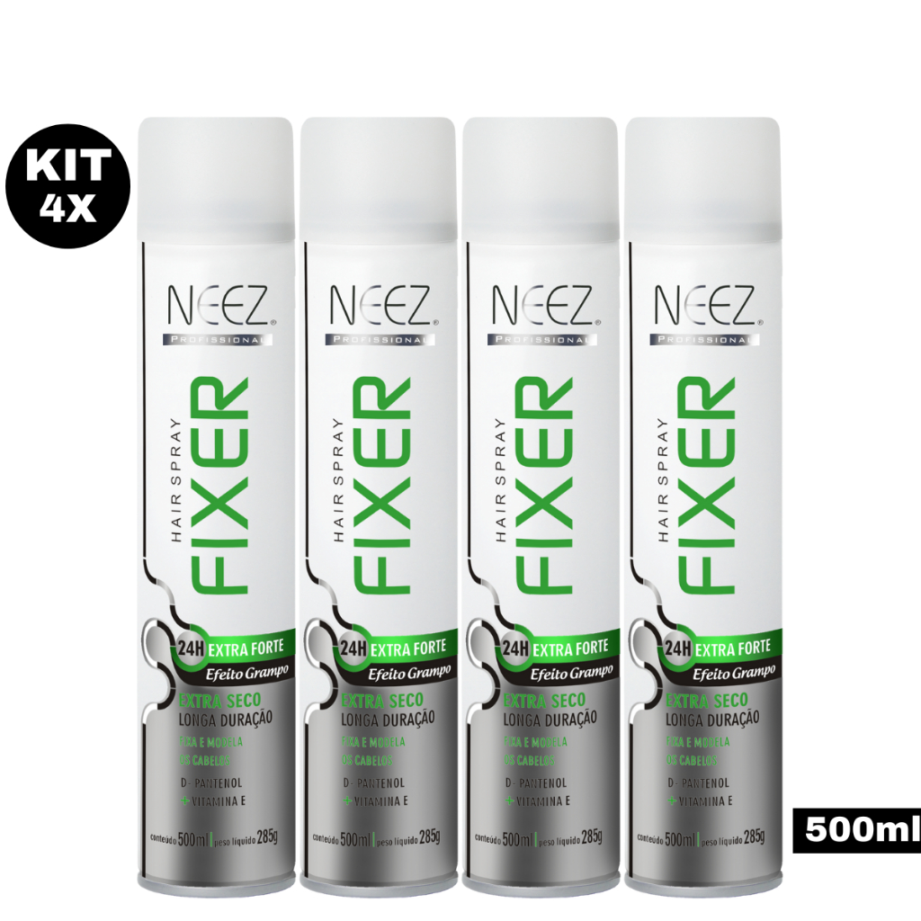 Kit 4x Spray Efeito Grampo Fixador Extra Forte 500ml Neez | Shopee Brasil