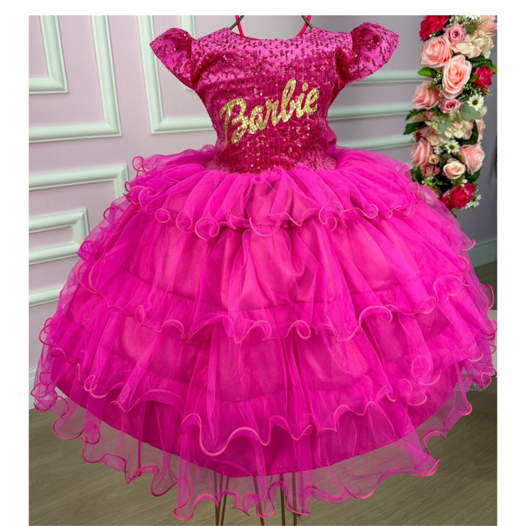 Vestido Infantil Barbie Menina Festa Aniversário Temático | Shopee Brasil