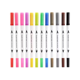 Kit 12 Canetas Coloridas Para Canetas Marcadores Com Ponta Dupla Papelaria/Escritório/Escola