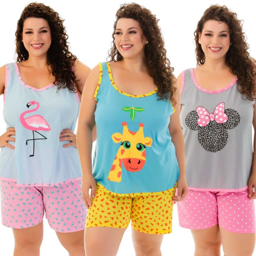 Baby Doll Feminino Plus Size Regata Estampado / Pijama Plus Size