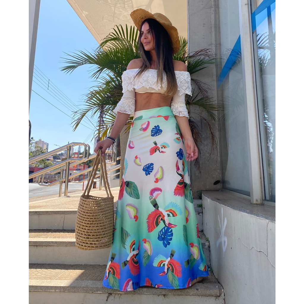 Saia Longa Feminina Evang lica Zig Zag Bolinha Poa Retro Vintage
