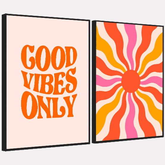 Kit 2 Quadros Decorativos Good Vibes [70% OFF Somente Hoje]