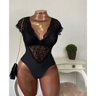 Body Plus Size Preto com Renda