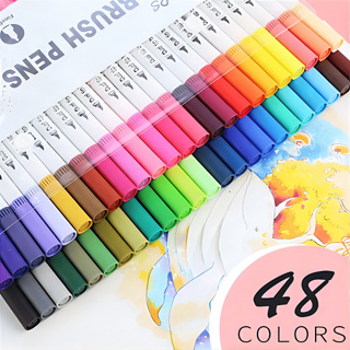 Kit 48 Caneta 2 em 1 Brush Lettering e Ponta Fina Dual Pen Canetinha Colorir Desenho