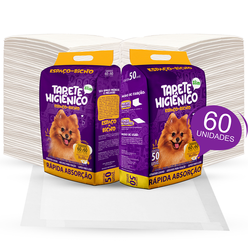 Kit 2un Tapete para Cachorro Higiênico Espaço De Bicho Pet 60x60cm 60 Unidades