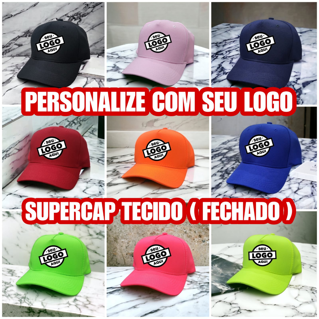 Boné SuperCap Tecido PERSONALIZADO COM SEU LOGO - Boné SuperCap Unissex aba curva ( Pré-Encomenda até 7 dias úteis )