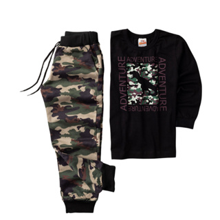 Conjunto com Blusa em Meia Malha e Calça Moletom camuflado - Tam 1 ao 16 anos.