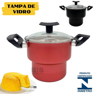 Cuscuzeiro Antiaderente Com Tampa De Vidro N14 Teflon Nordeste Mini Cuscuzeira Preta ou Cereja