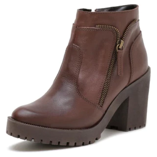 Bota Coturno Feminino Couro Legitimo Cano Médio Salto