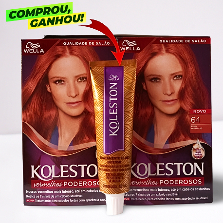 KIT COM 2 TINTA WELLA KOLESTON 64 - RUIVO ACOBREADO+TRATAMENTO GLOSS INTENSE