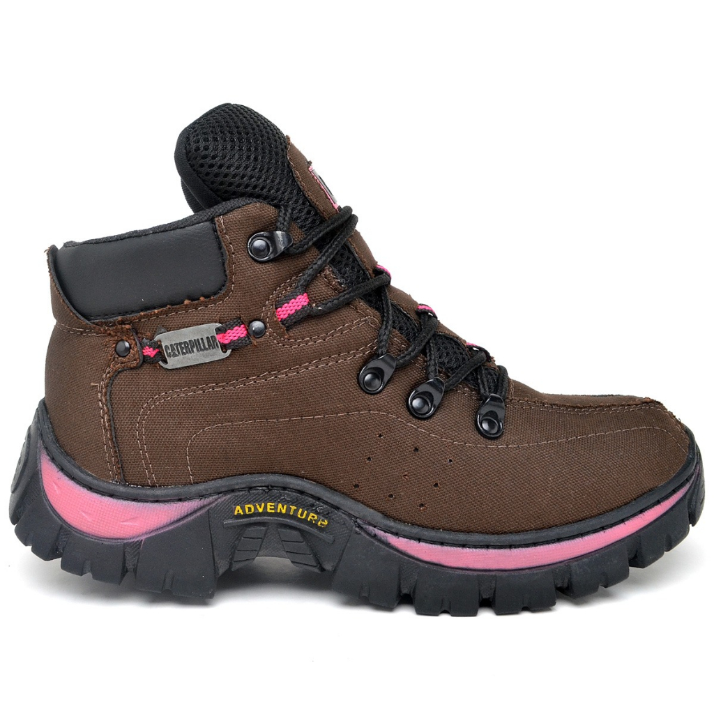 Bota Cat feminina Coturno Botinha Caterpillar de couro 9820 Nude Rosa  trabalho