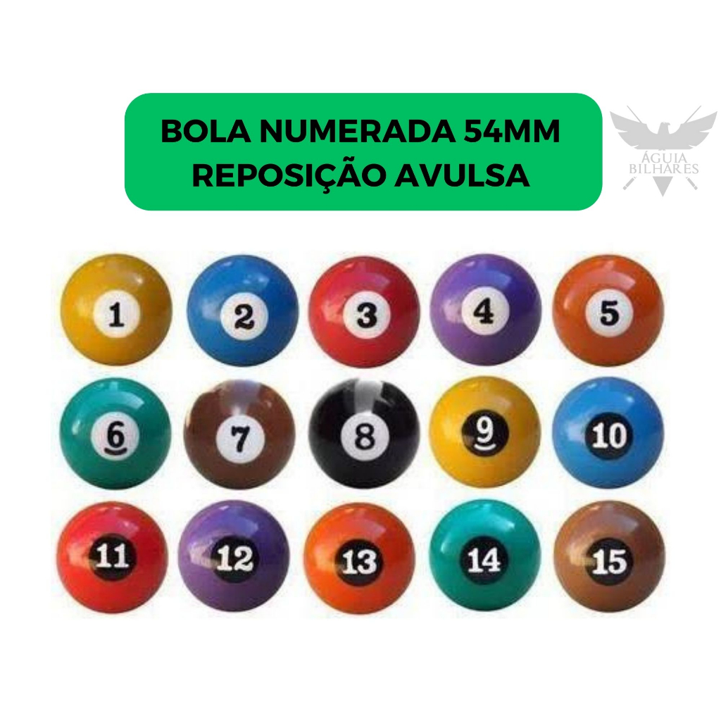 Jogo De Bola Para Sinuca Bilhar Snooker Regra Brasileira Coloridas 50 mm 8  Peças Lisas.