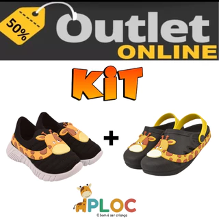 [kit infantil] 1 TÊNIS CALCE FÁCIL + 1 BABUCHE (P34 PRETO + BAB34 PRETO GIRAFA)