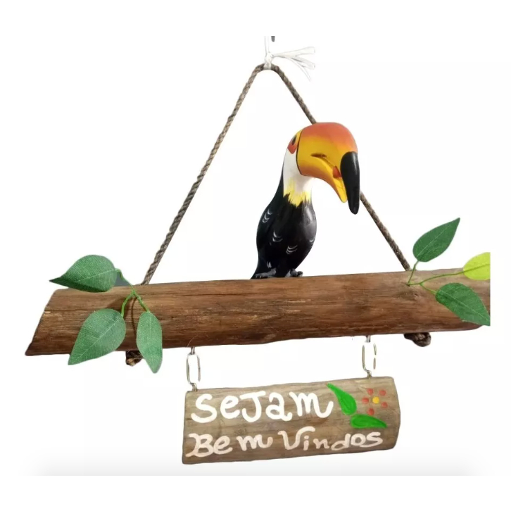 Pássaro Tucano de Decoração - Placa Bem vindos - Garantia de satisfação
