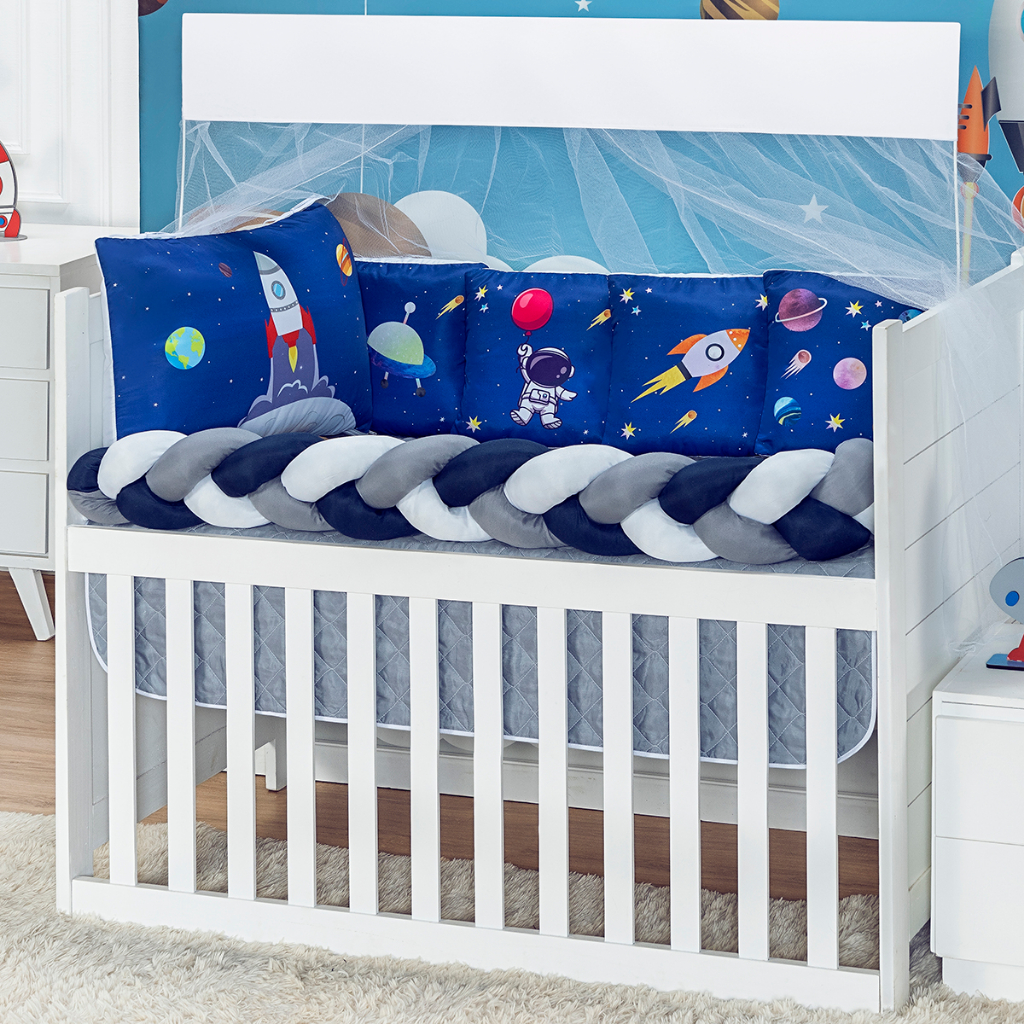 Kit Berço Astronauta Padrão Americano Completo 10 Peças Sublimado Menino