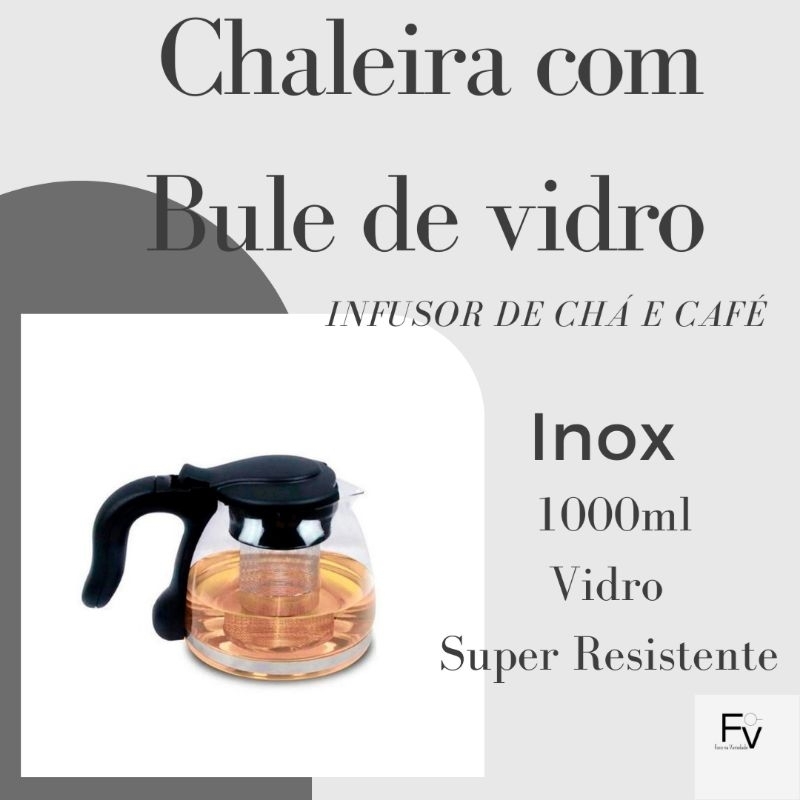 Bule De Vidro Com Infusor Inox Direto Ao Fogo 1000ml Água