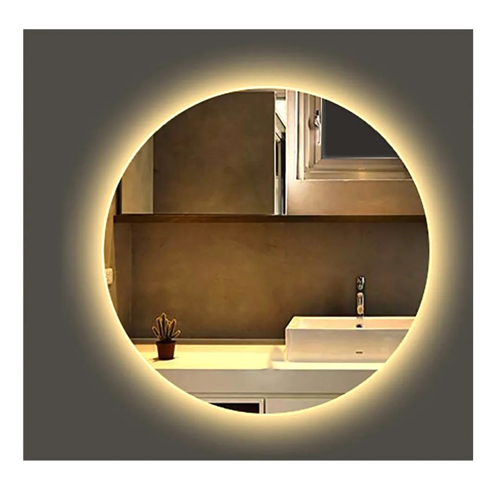 Espelho Redondo Decorativo Led Branco Quente 70Cm com Suporte de Parede Banheiro Lavabo Camarim